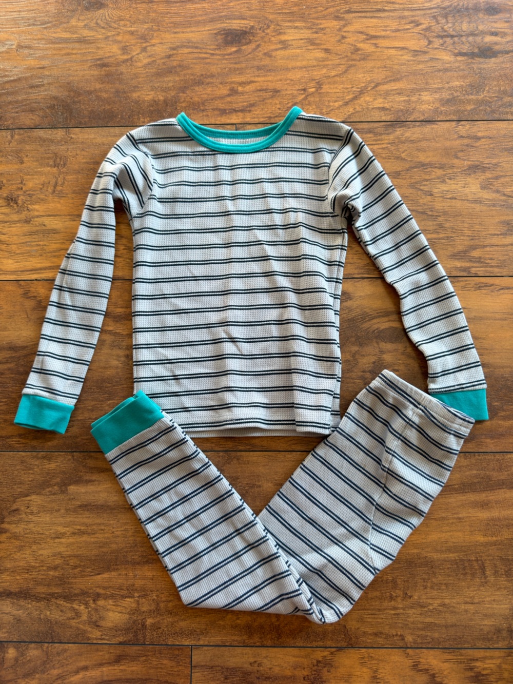 Just One You Striped Gray & Teal Long-Sleeve Kids Pajama Set